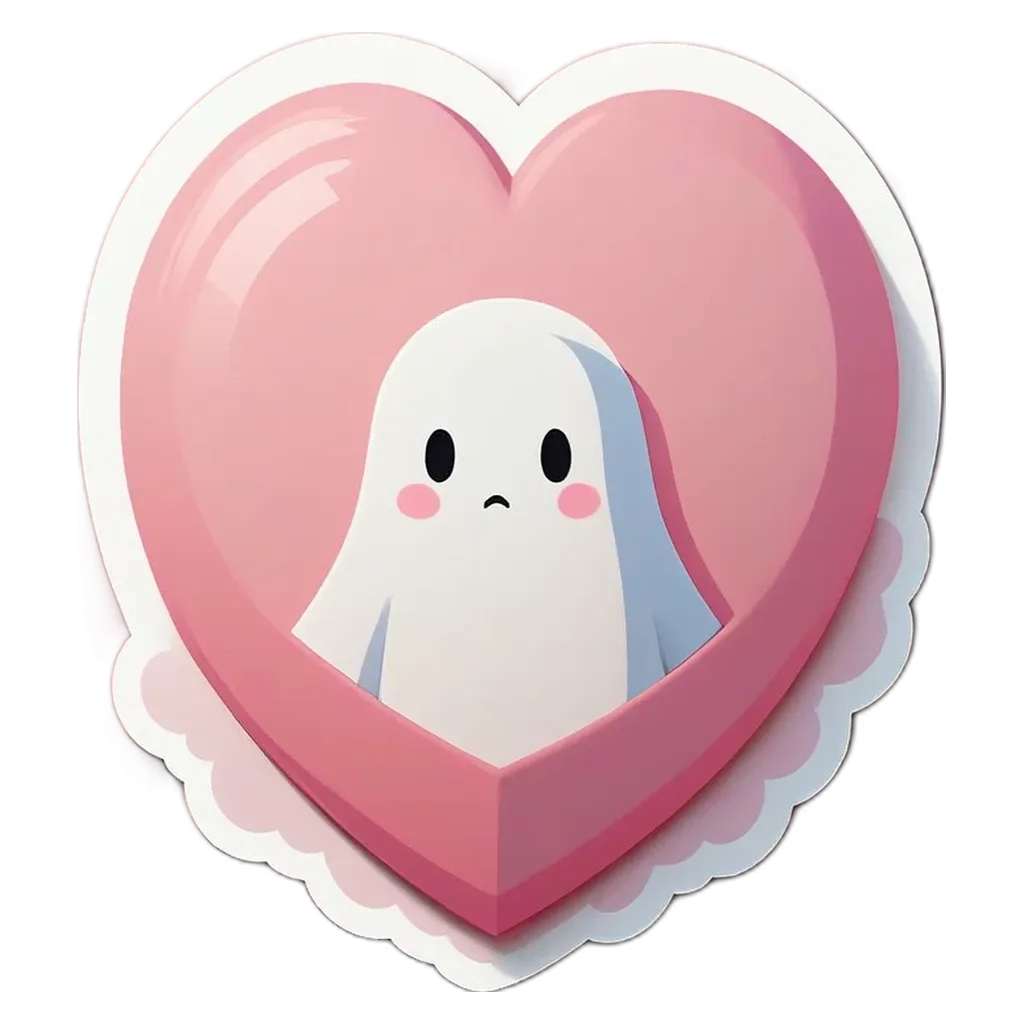 A ghost is inside of a heart shaped box.