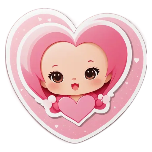 A cartoon girl holding a heart shapes stickers her face.