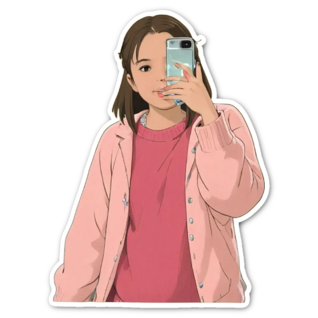 A girl holding a cell phone in front of her face.