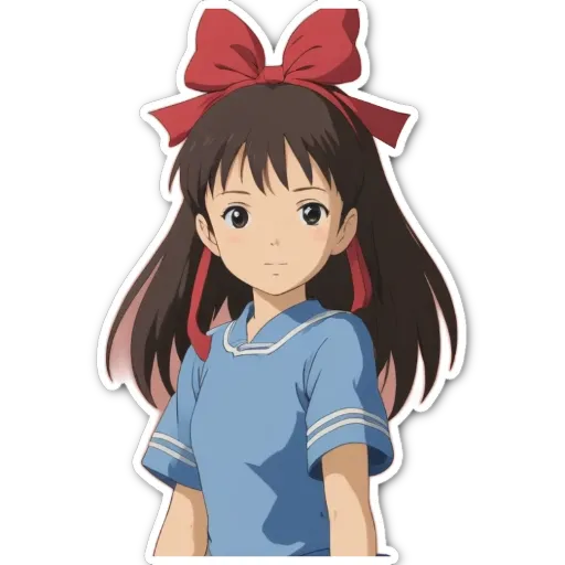 A girl with a bow in her hair is wearing a blue shirt.