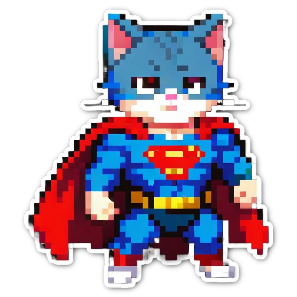 A superman cat is wearing a blue cape and mask.