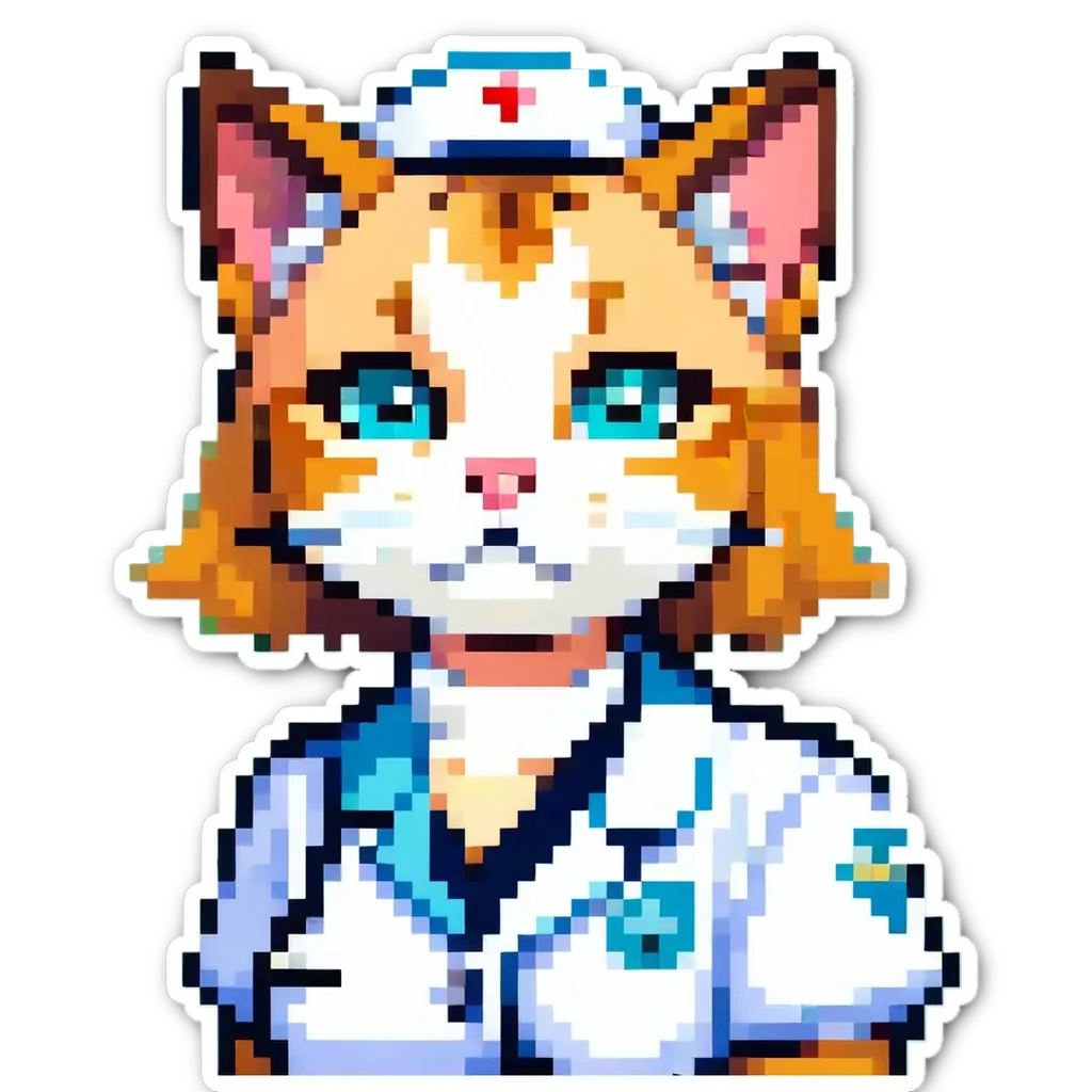 A sticker of a cat in nurse outfit.