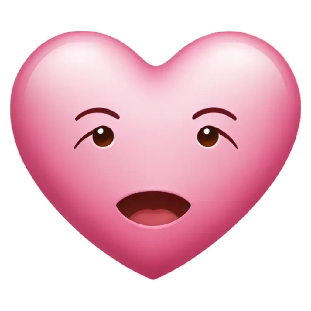 A heart shape emotion is displayed with a mouth and eyes.