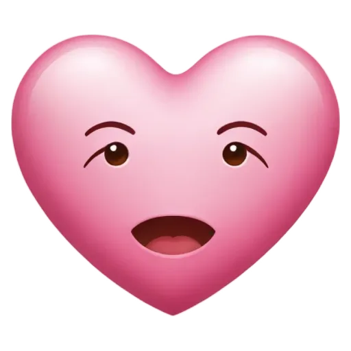 A heart shape emotion is displayed with a mouth and eyes.