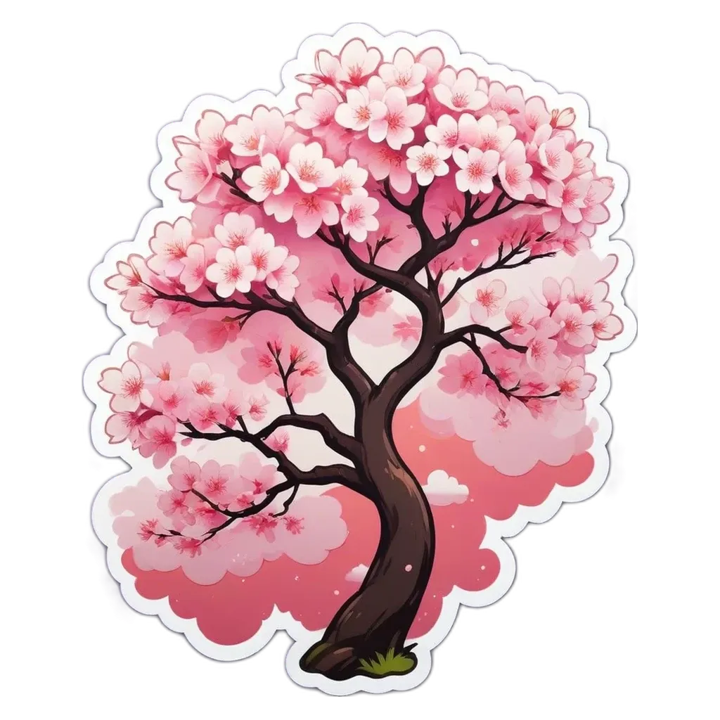 A sticker of a tree with pink blossoms that is meant to be children.