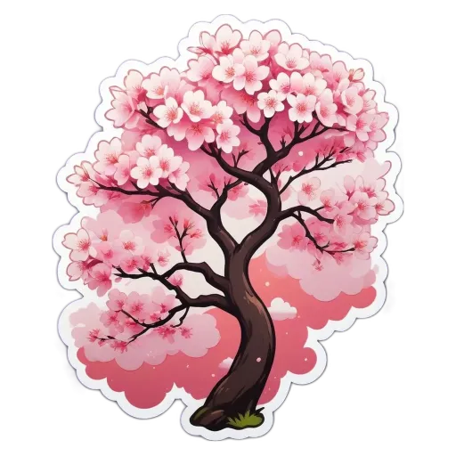 A sticker of a tree with pink blossoms that is meant to be children.