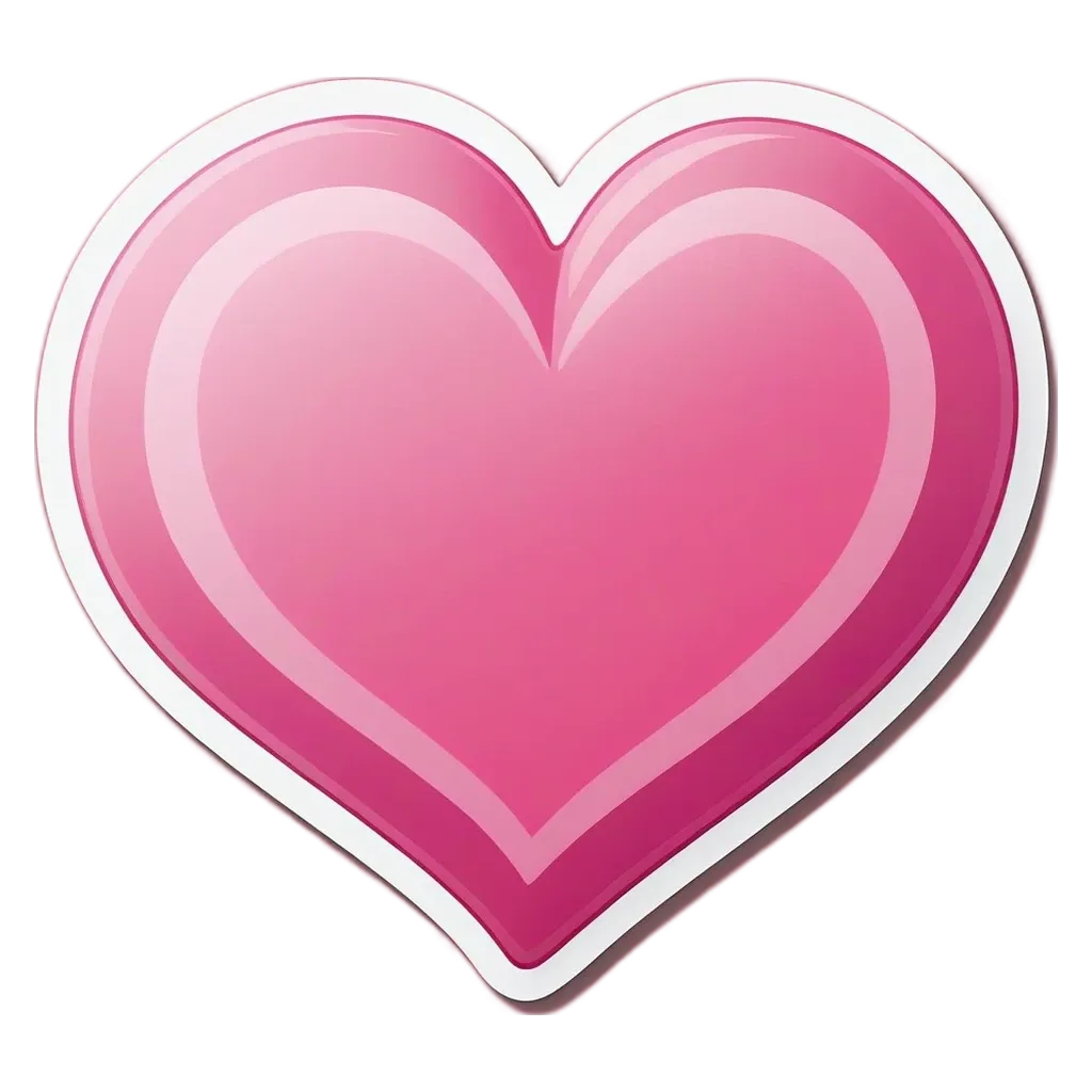 A pink sticker of a heart on a black background.