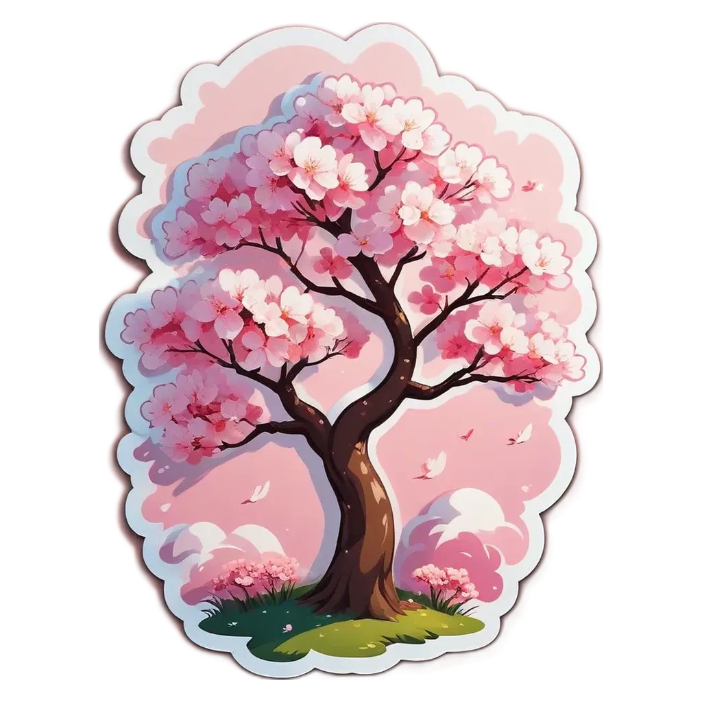 A sticker of a tree with pink and white petals.