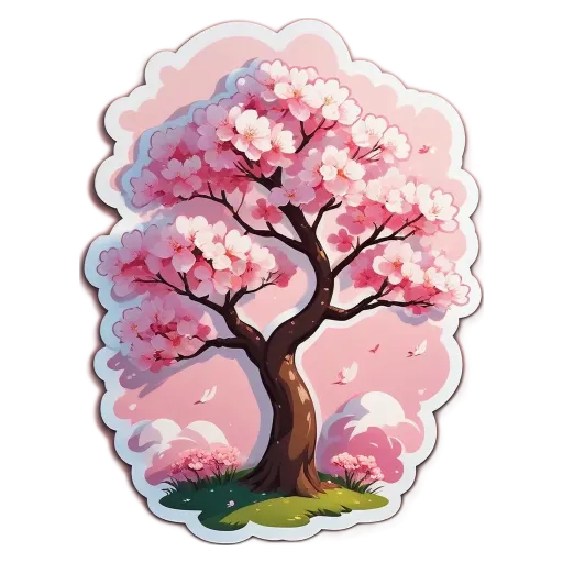 A sticker of a tree with pink and white petals.