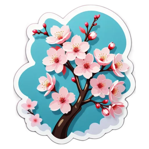 A sticker of a tree with pink flowers on it.