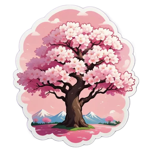 A sticker of a tree with pink and white petals.