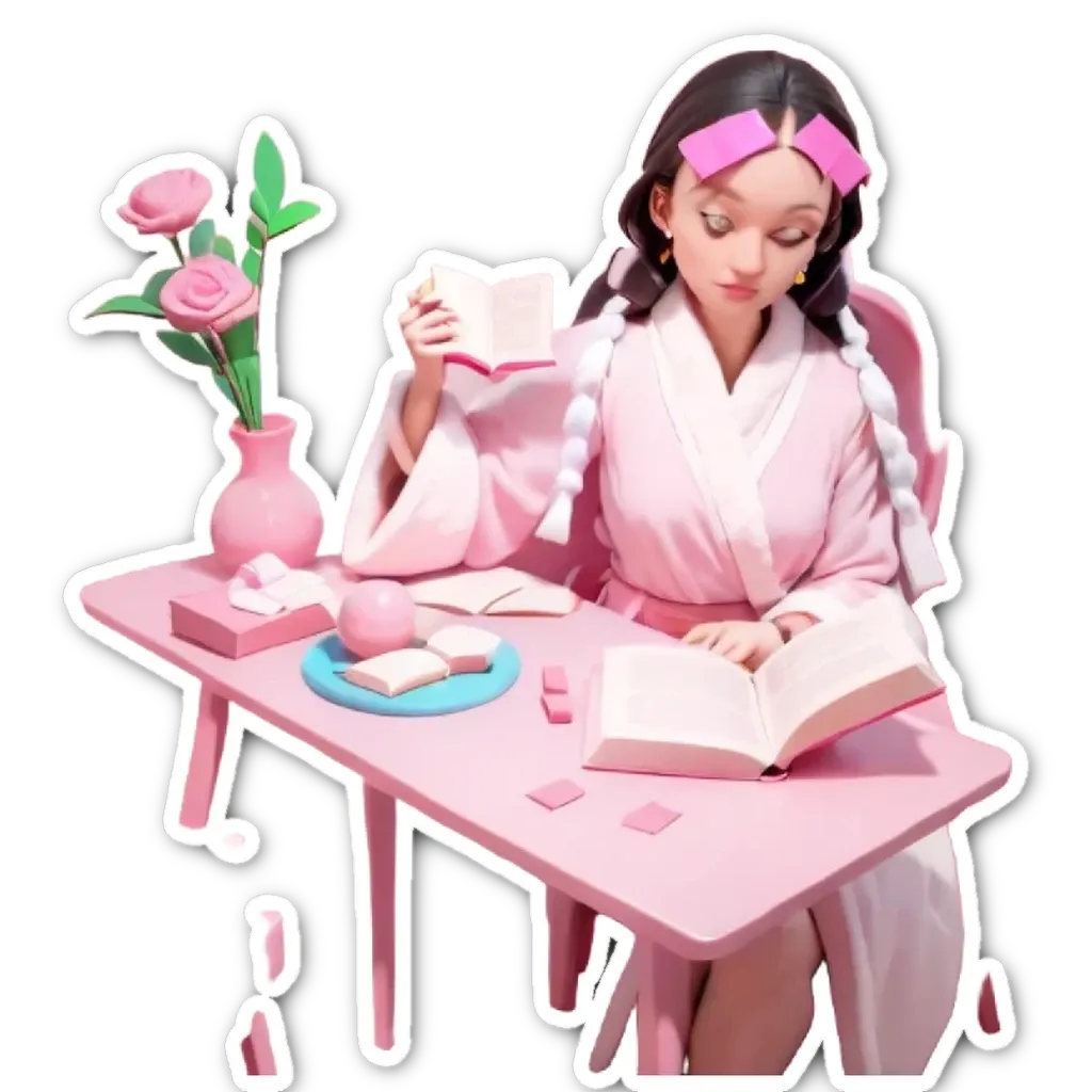 A girl reading a book in bed is wearing white and pink clothing.