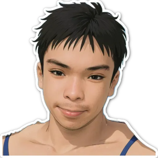 A boy with a black hair and a blue color dress.