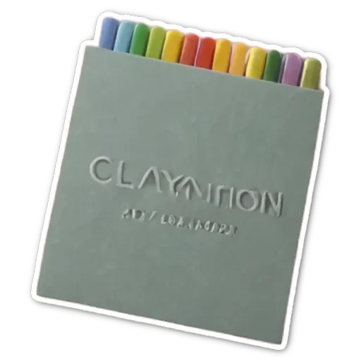 A grey box of colorful markers from Clayton written on the front.