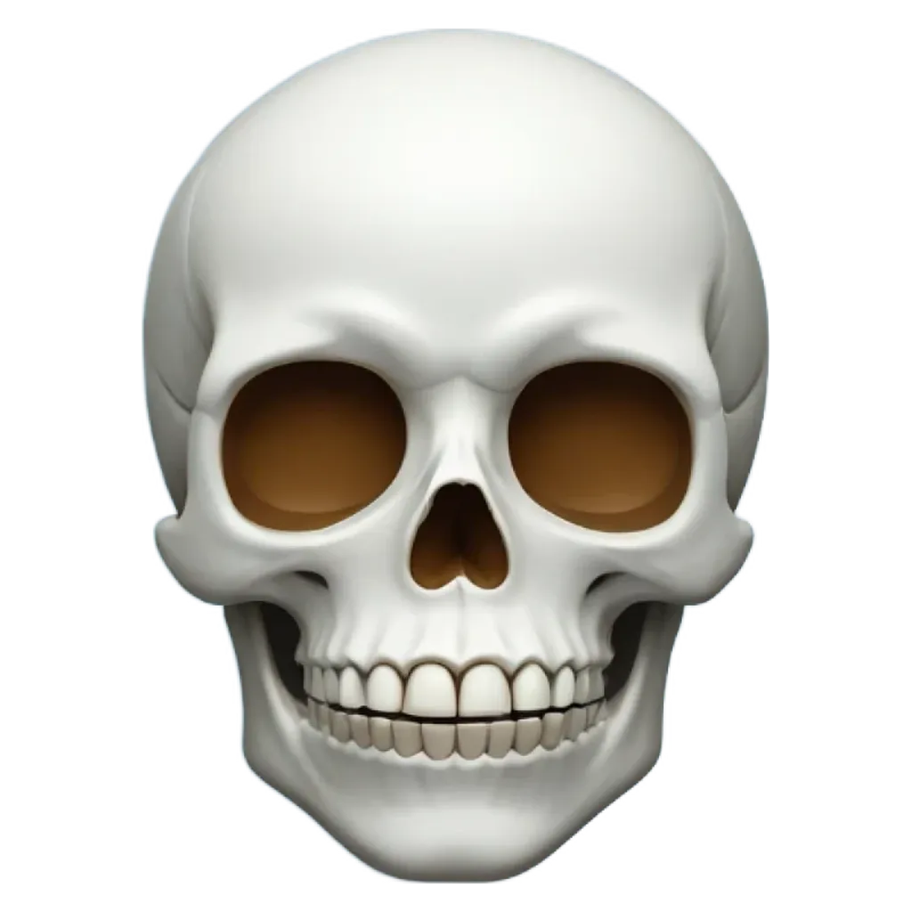 A white skull is shown with brown eyes and a nose.