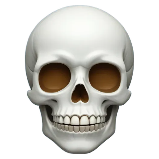 A white skull is shown with brown eyes and a nose.