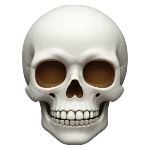 A white skull is shown with a black background.