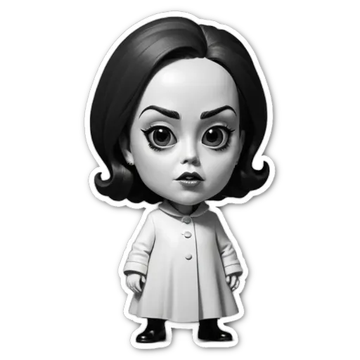 A small girl that is black and white with a sticker that has the same color.