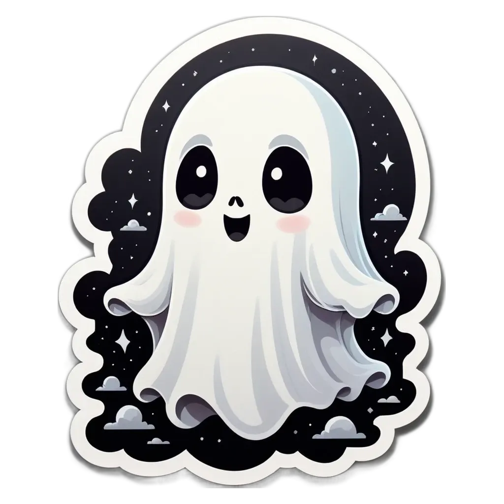 A ghost that is white with a black face.