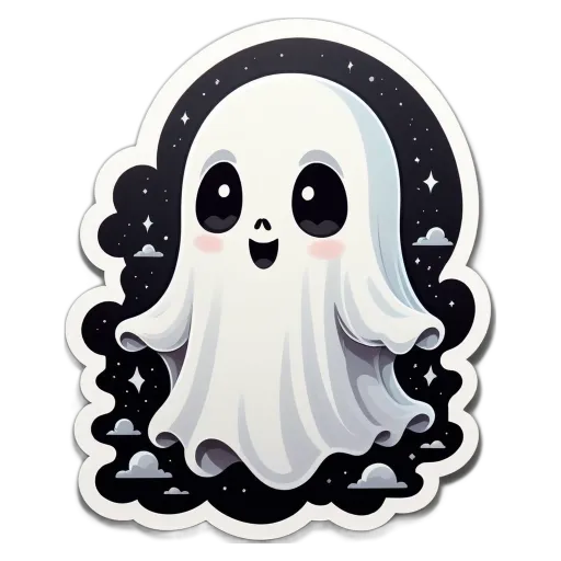 A ghost that is white with a black face.