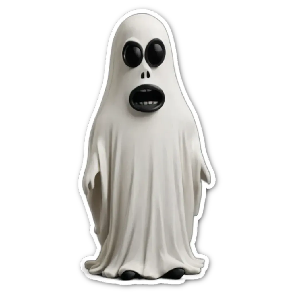 A ghost in a white sheet with black eyes.