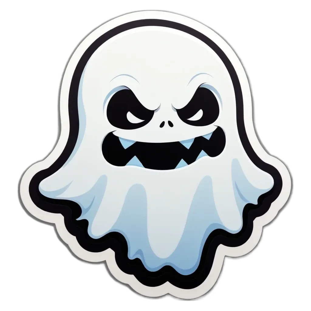 A ghost with a black mouth and white body is surrounded by a black background.