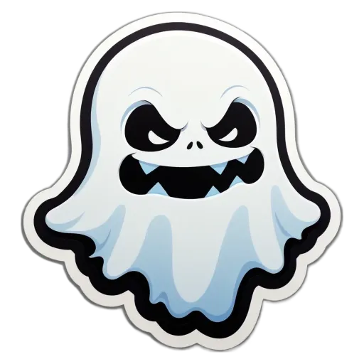 A ghost with a black mouth and white body is surrounded by a black background.