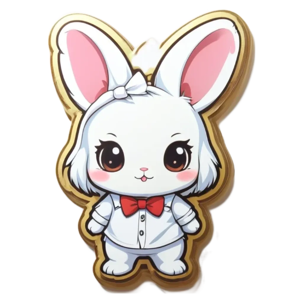 A rabbit is wearing a white shirt and a bow tie.