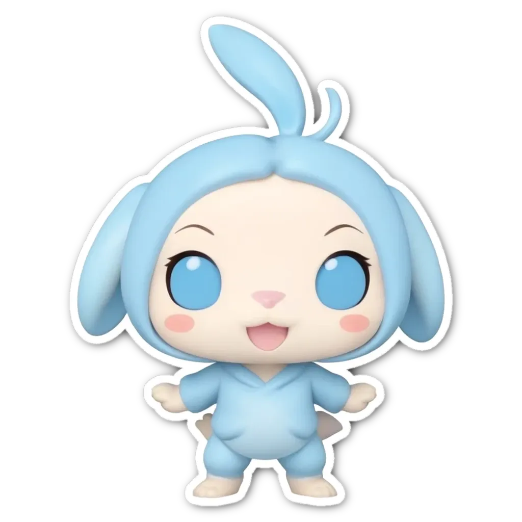 A blue character figure wearing a bunny suit is on a white background.