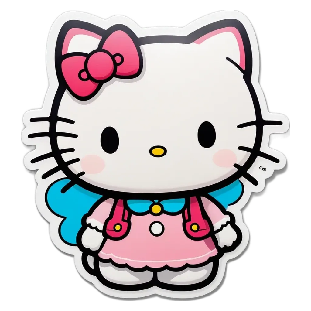 A Hello Kitty sticker is on a black background.