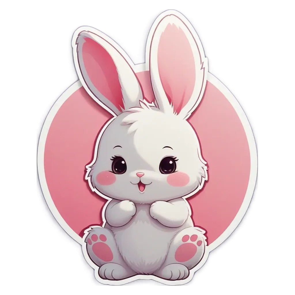 A cartoon rabbit on a pink background.