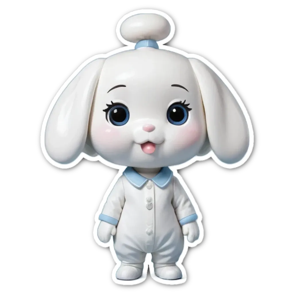 A white rabbit with blue eyes is standing up.