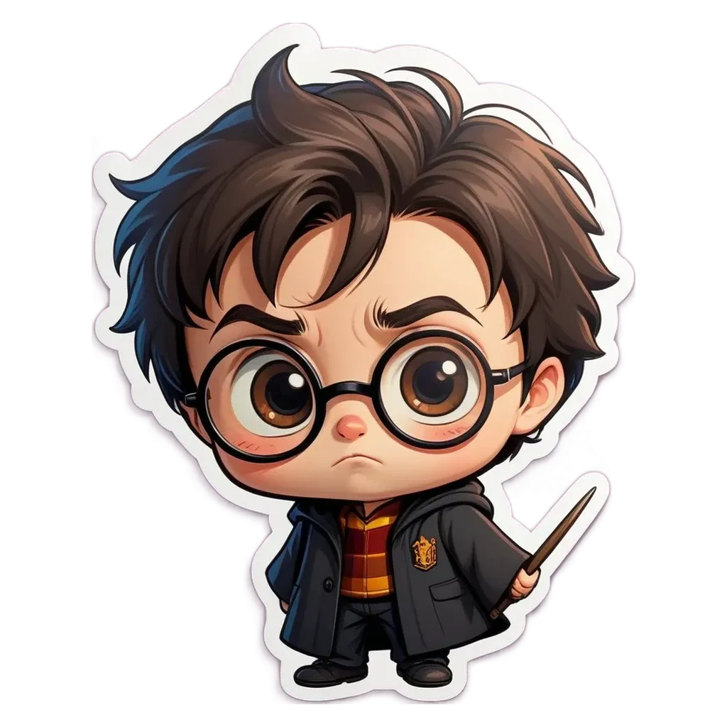 A cartoon drawing of a boy wearing a harry potter outfit and glasses.