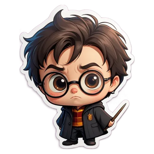 A cartoon drawing of a boy wearing a harry potter outfit and glasses.