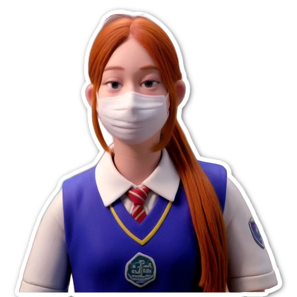 A child wearing a face mask and school uniform.