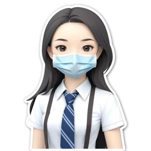 A girl wearing a face mask and a tie.