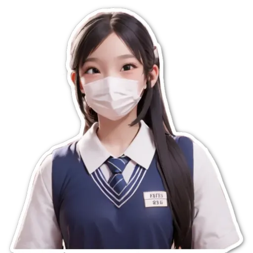 A young girl wearing a school uniform and a face mask.