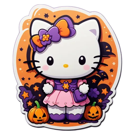 Hello kitty is in a halloween picture.