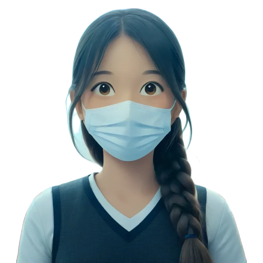 A young girl wearing a face mask.