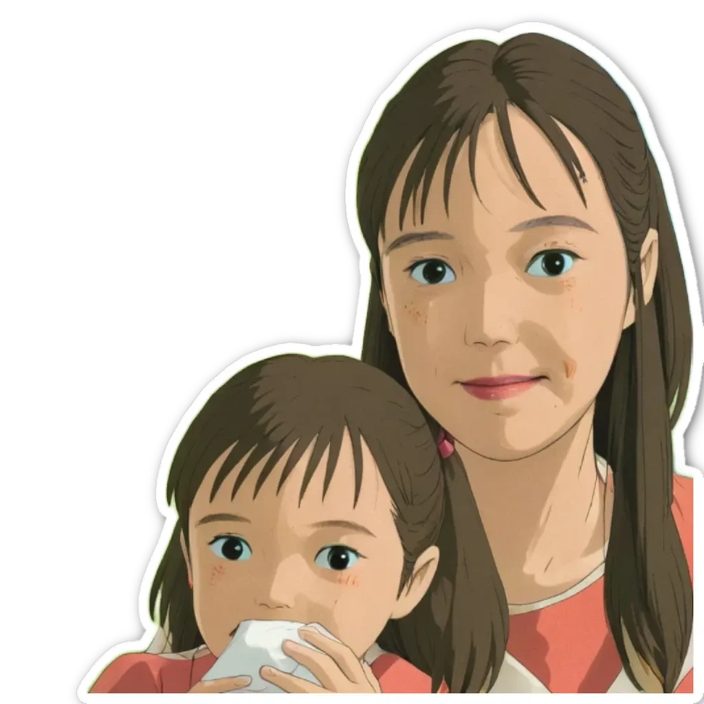 A mother and daughter cartoon drawing.