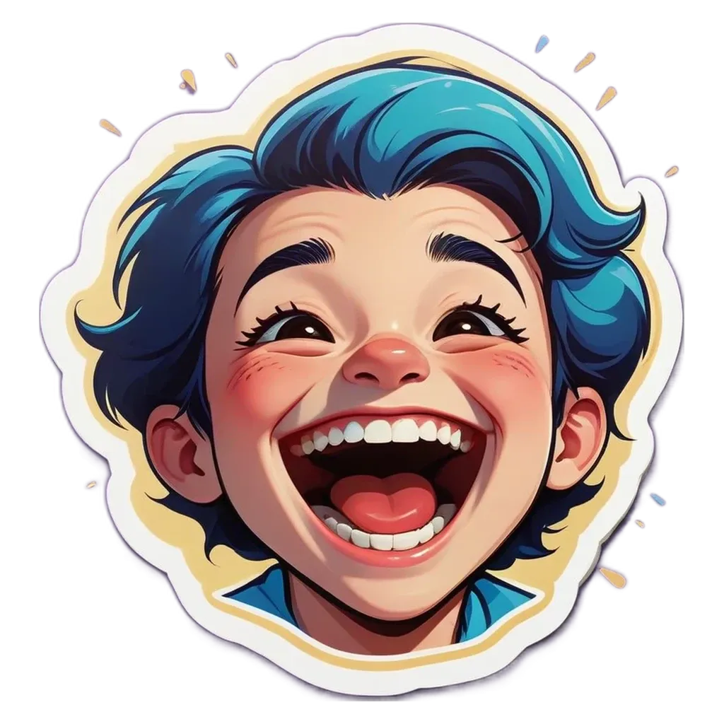 A cartoon picture of a boy smiling with his mouth open.