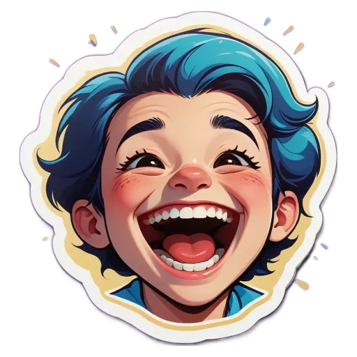 A cartoon picture of a boy smiling with his mouth open.