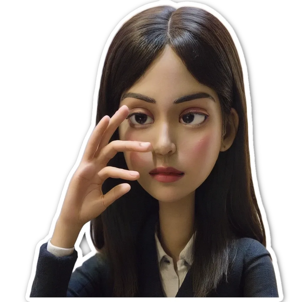 A sticker of a woman with her hand over her face.