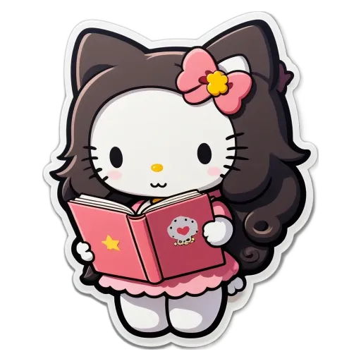 A Hello Kitty cat reading a book.