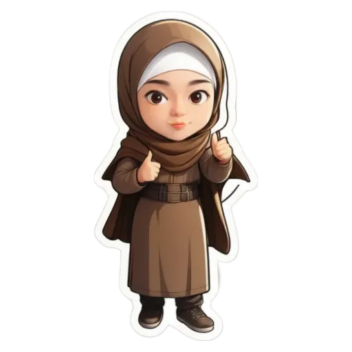 A sticker of a girl wearing a hijab who is giving a thumbs up.