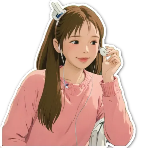 A girl listening to music with ear buds in her ears.