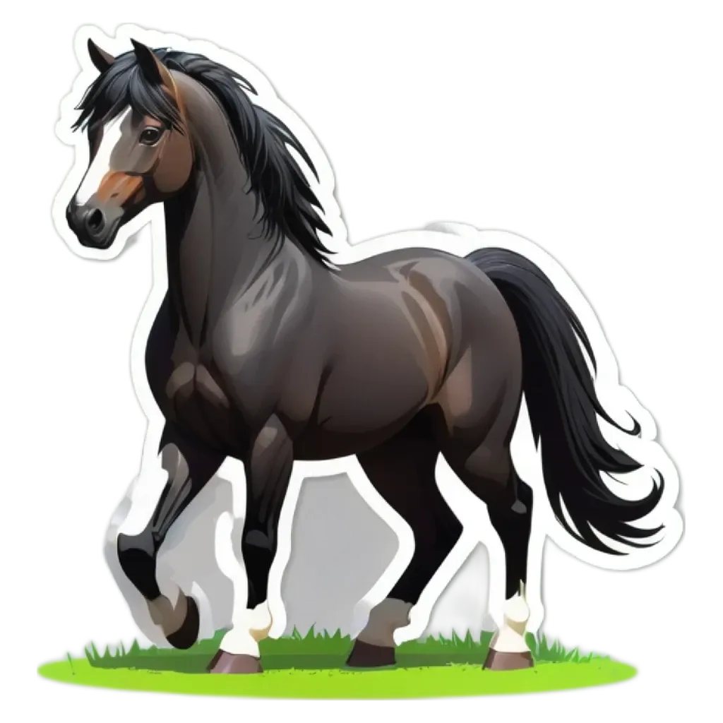 A horse shape sticker in black on a black and white background.
