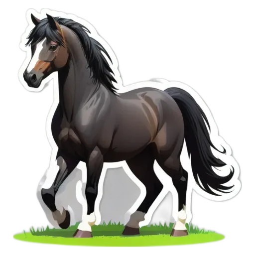 A horse shape sticker in black on a black and white background.