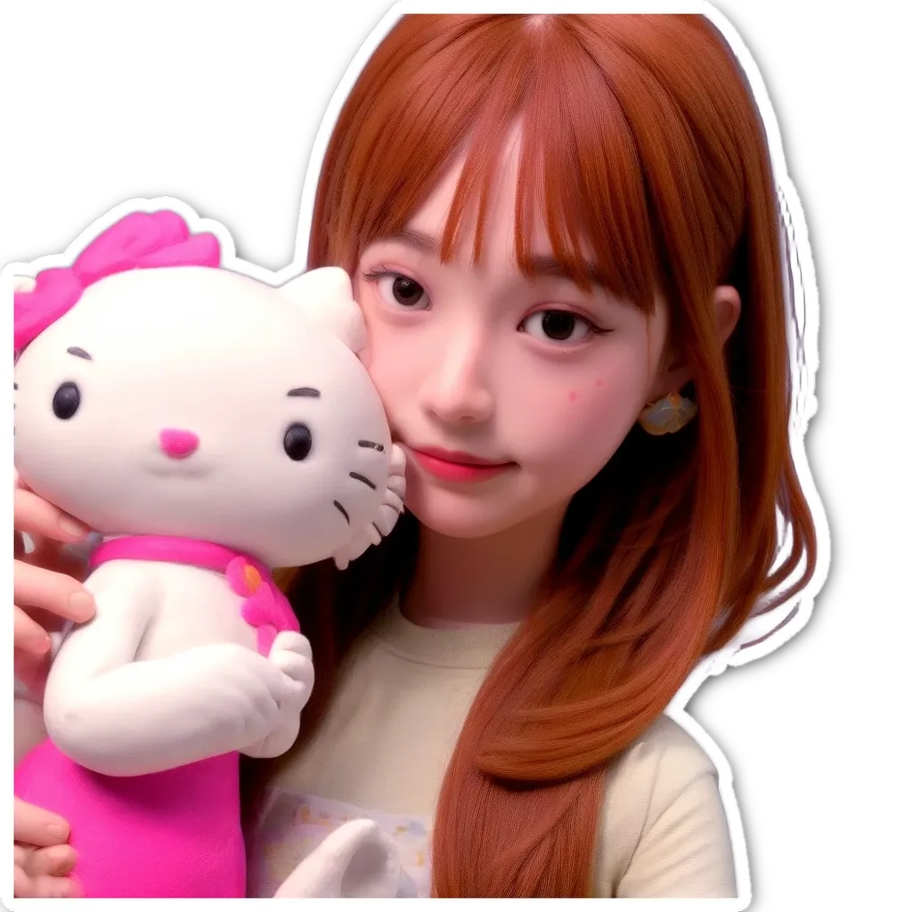 A girl holding a Hello Kitty plush toy.