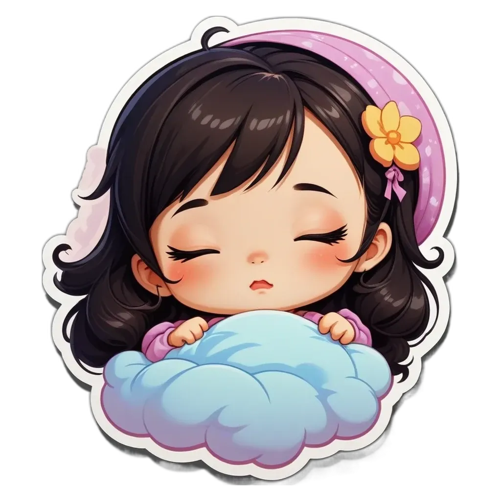 A girl sleeping on a cloud sticker.